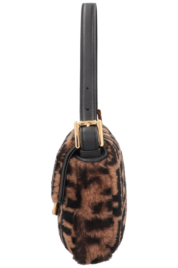 FENDI Zucca Shearling Baguette Bag