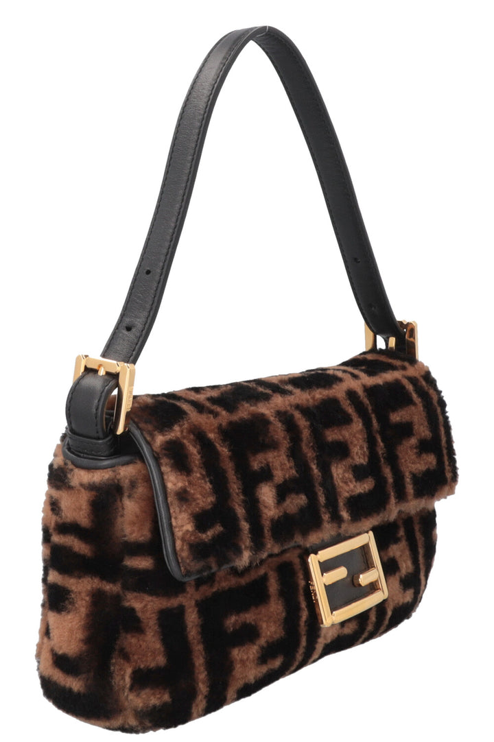 FENDI Zucca Shearling Baguette Bag