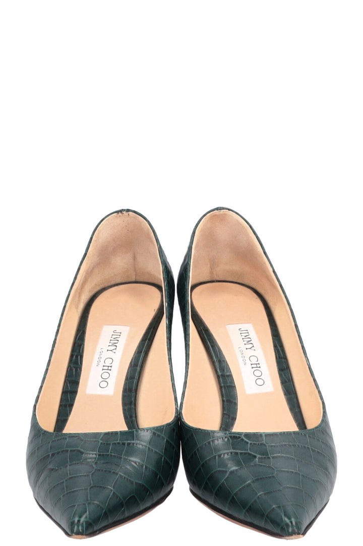JIMMY CHOO Croco Embossed Heels Green