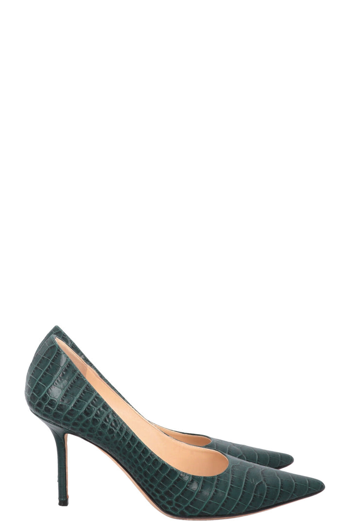 JIMMY CHOO Croco Embossed Heels Green