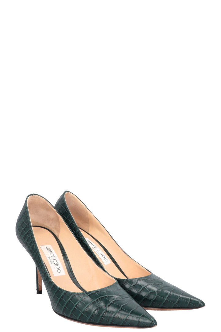 JIMMY CHOO Croco Embossed Heels Green