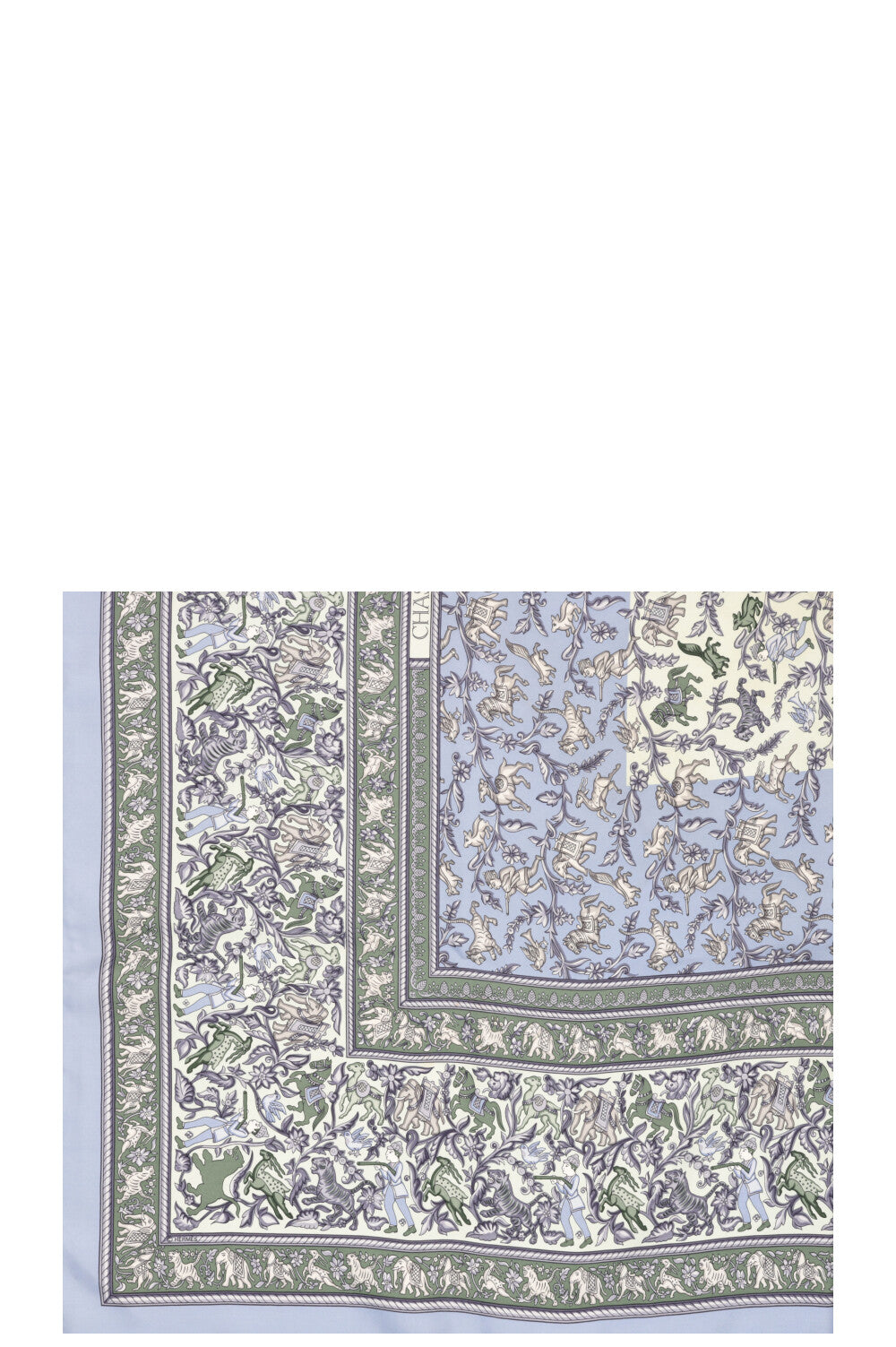 HERMES  Chasse En Inde 90 Scarf Silk Blue Green