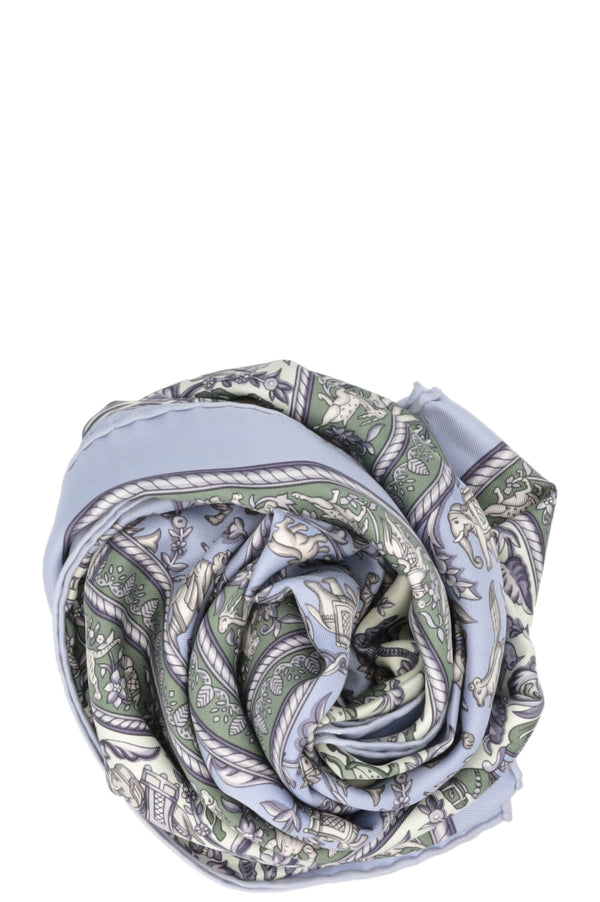 HERMES Chasse En Inde 90 Scarf Silk Blue Green