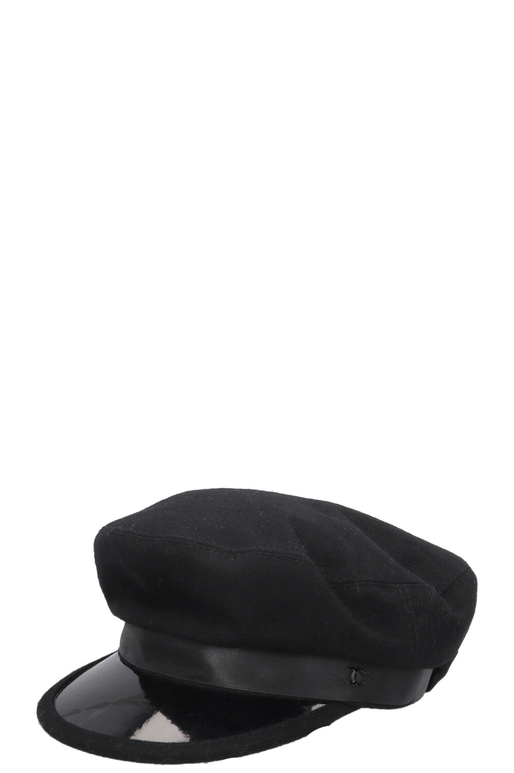 Béret CHANEL en satin noir avec nœud CC