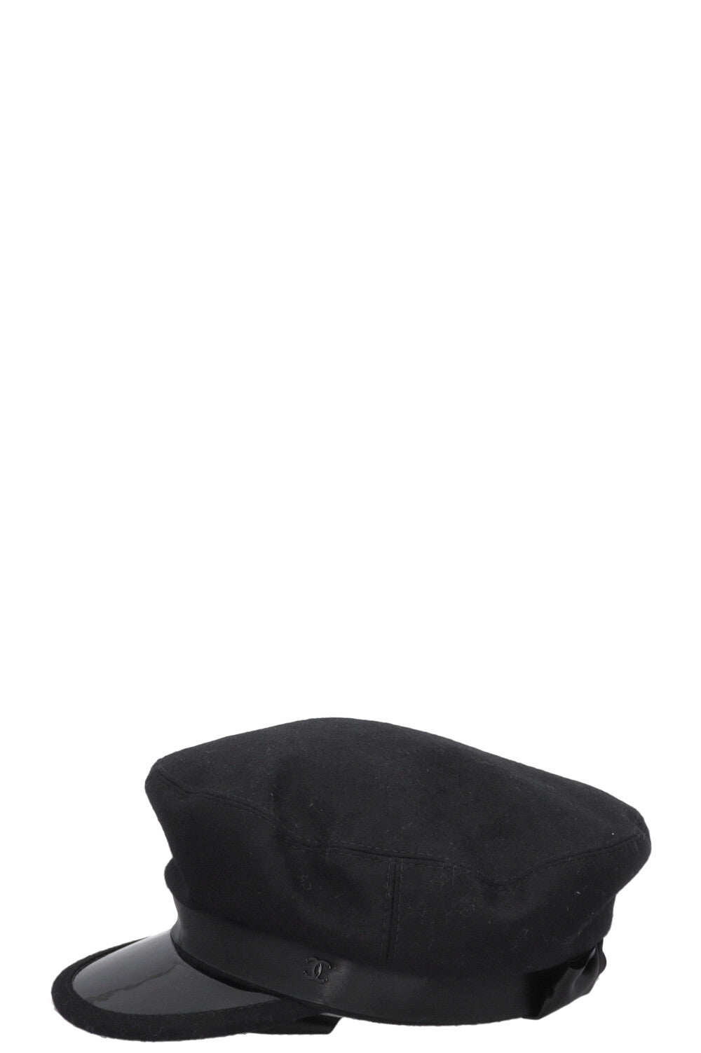 Béret CHANEL en satin noir avec nœud CC