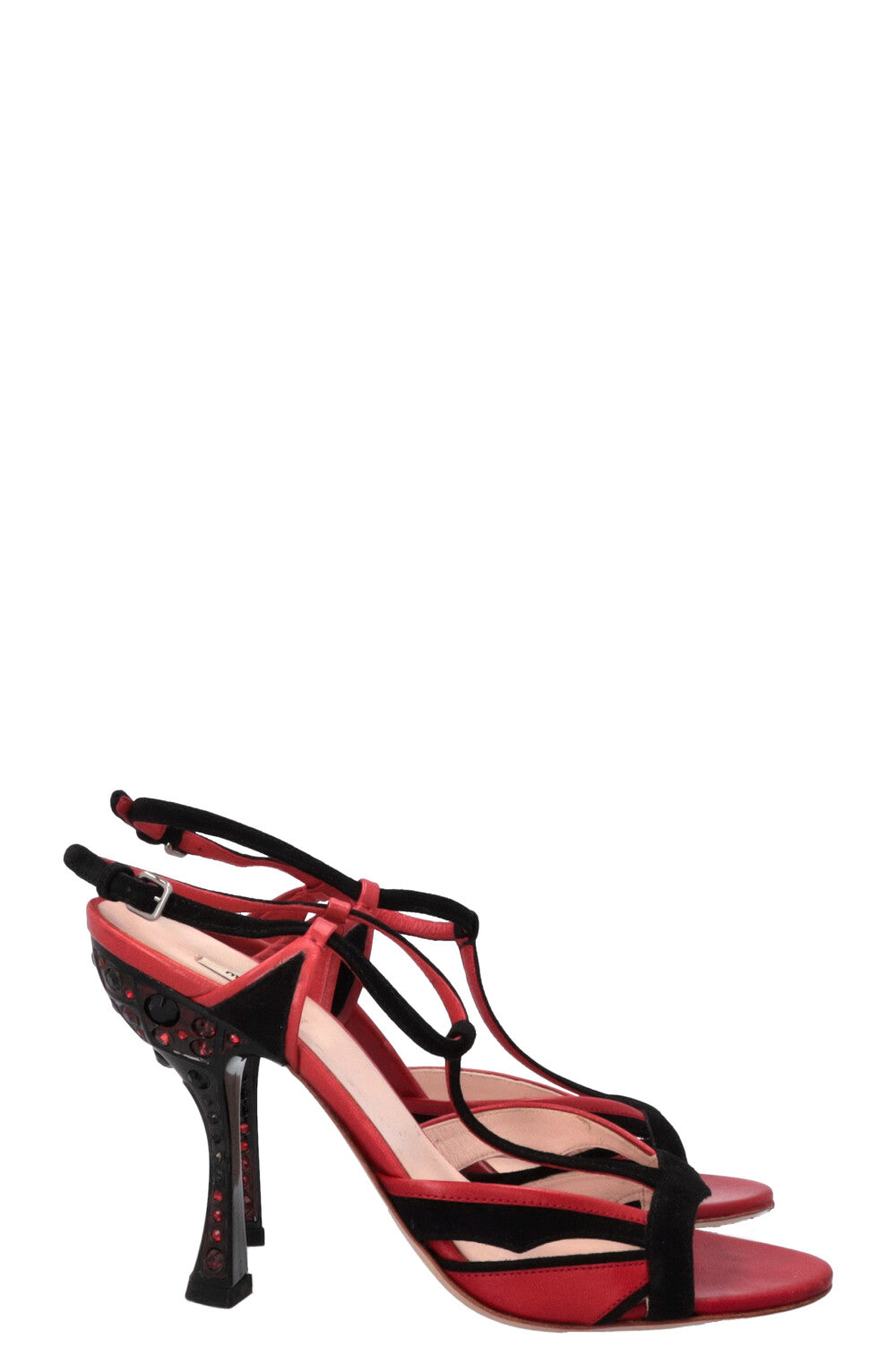 MIUMIU Crystal Strappy Sandals Suede