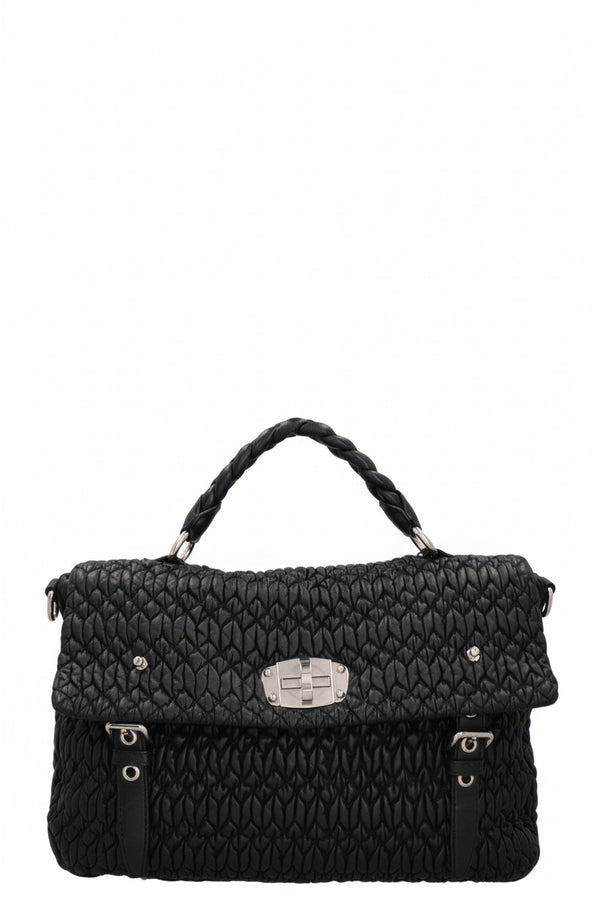 MIU MIU Turnlock Flap Top Handle Sac Matelasse Noir