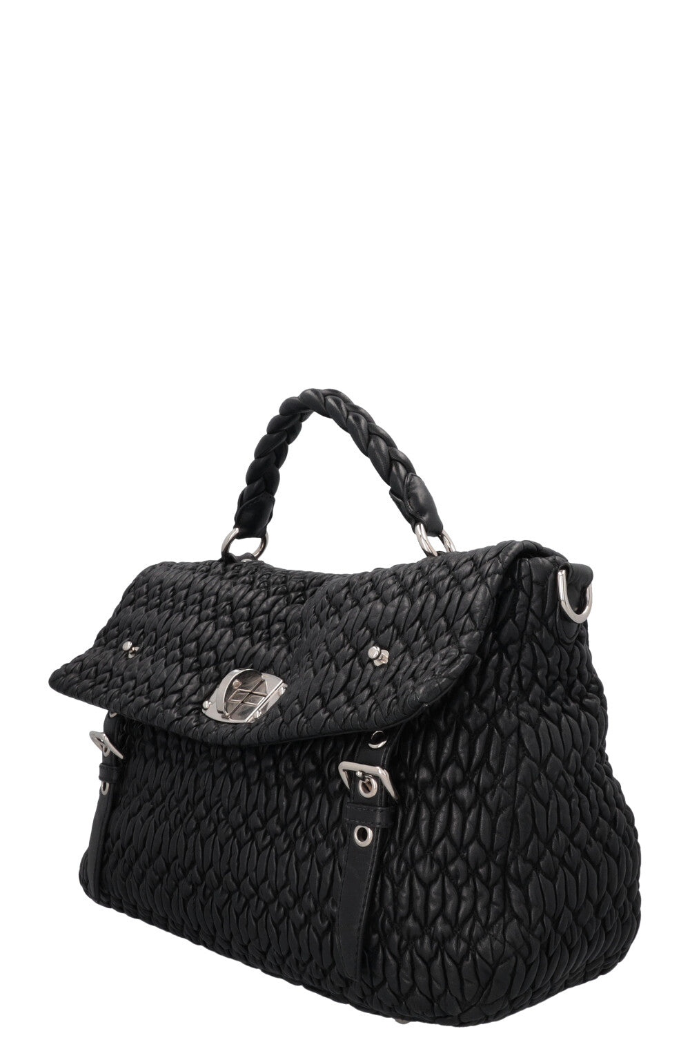 MIU MIU Turnlock Flap Top Handle Sac Matelasse Noir
