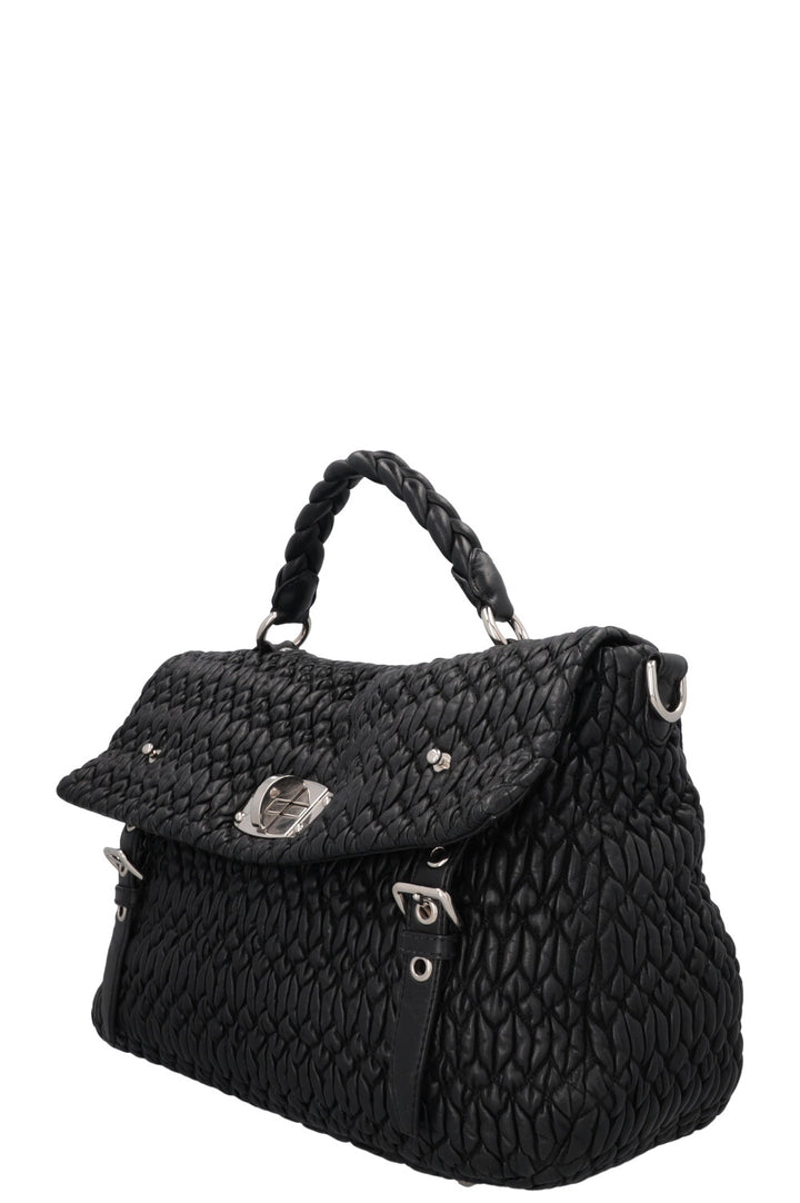 MIU MIU Turnlock Flap Top Handle Sac Matelasse Noir