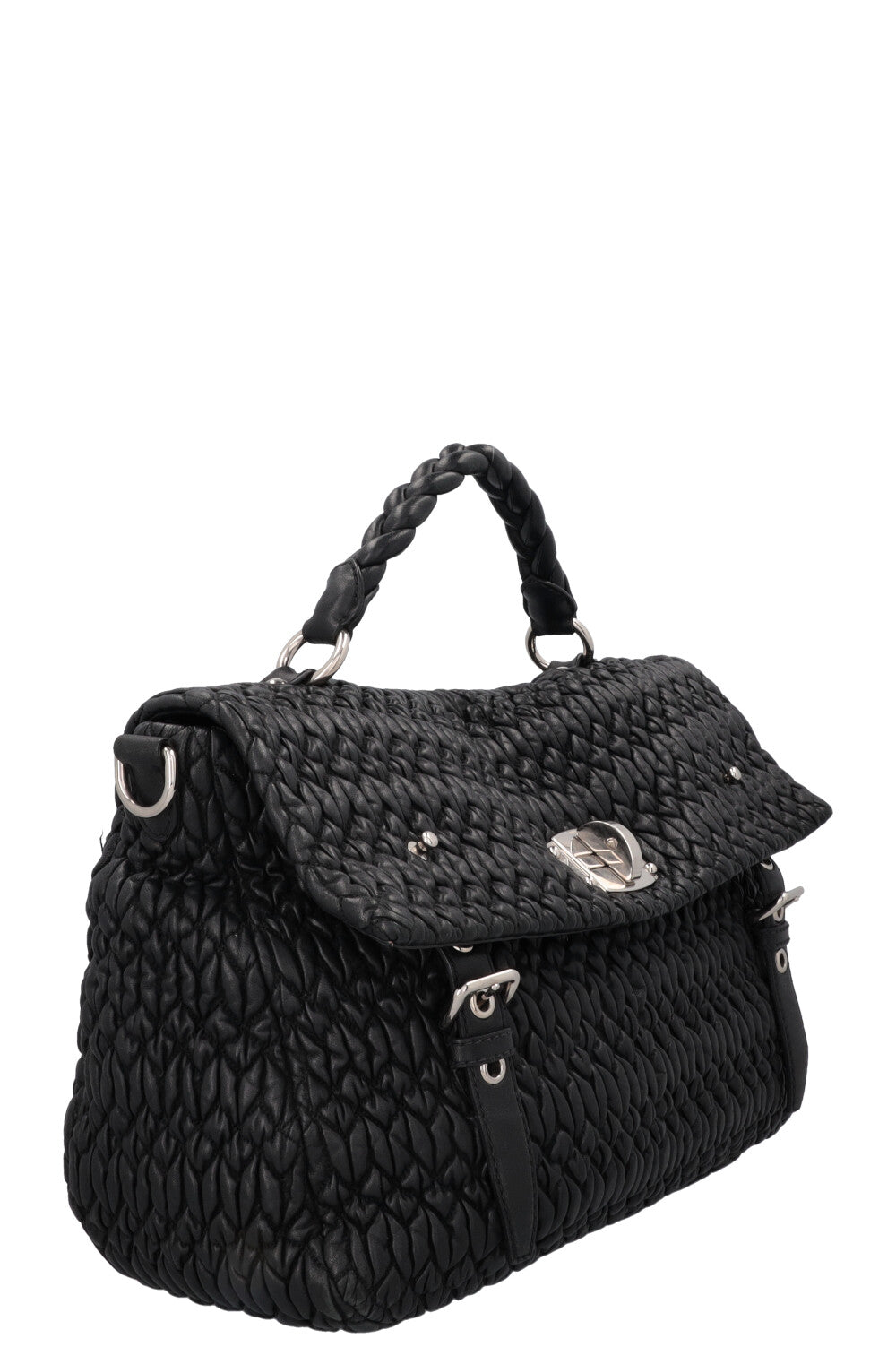 MIU MIU Turnlock Flap Top Handle Sac Matelasse Noir