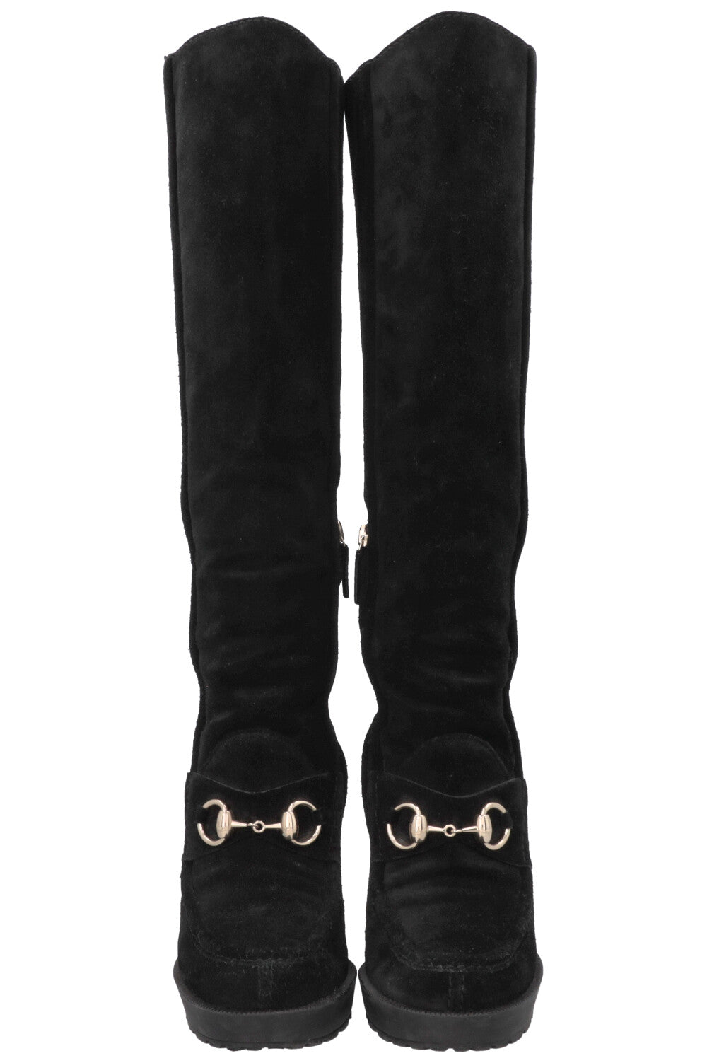 GUCCI Horsebit Suede Knee High Boots Black