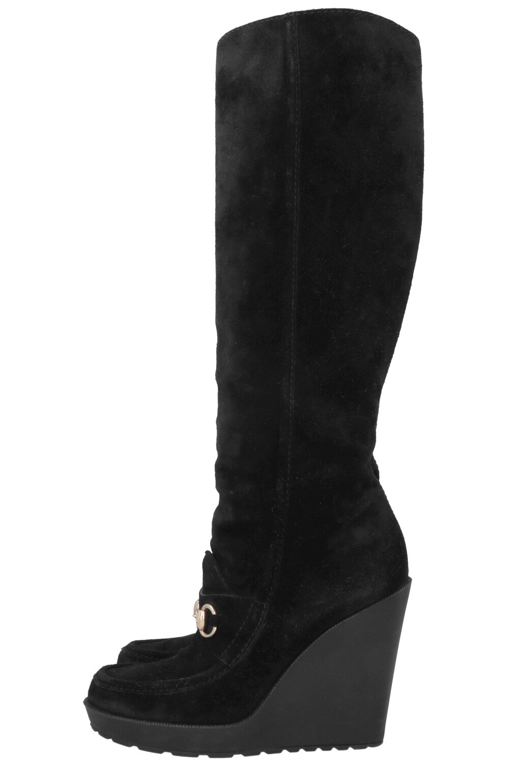 GUCCI Horsebit Suede Knee High Boots Black