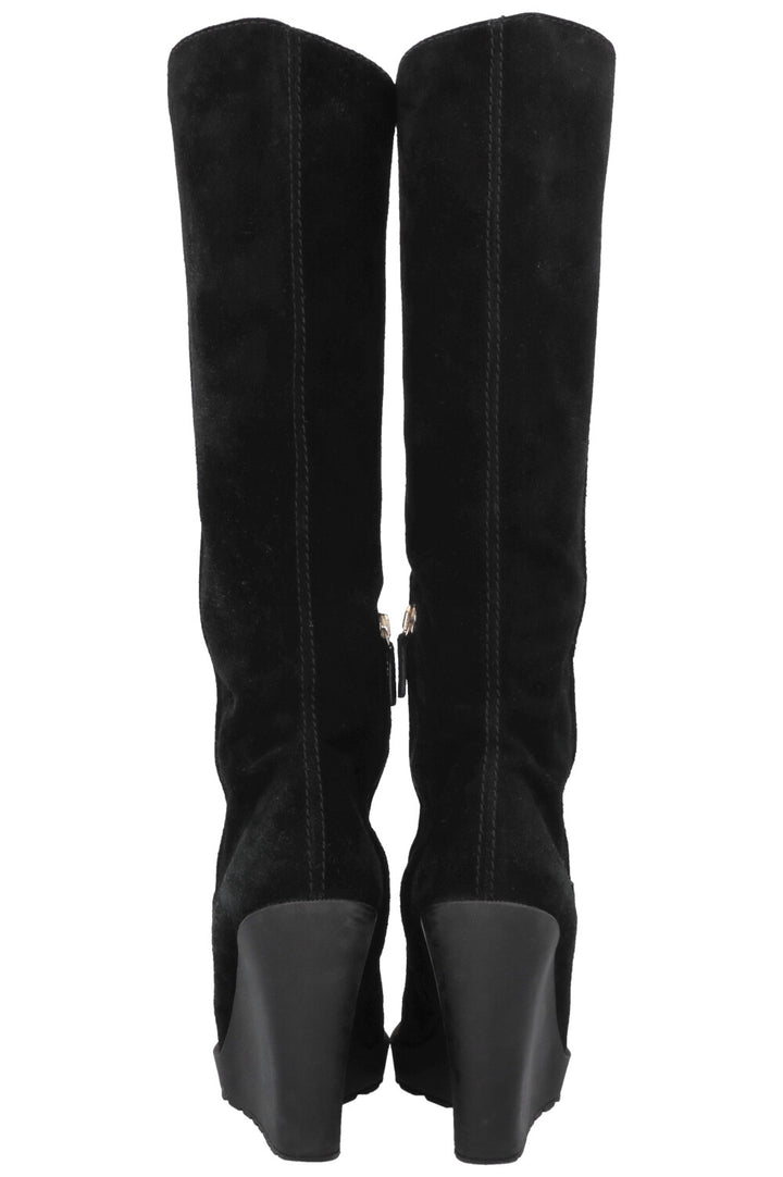 GUCCI Horsebit Suede Knee High Boots Black