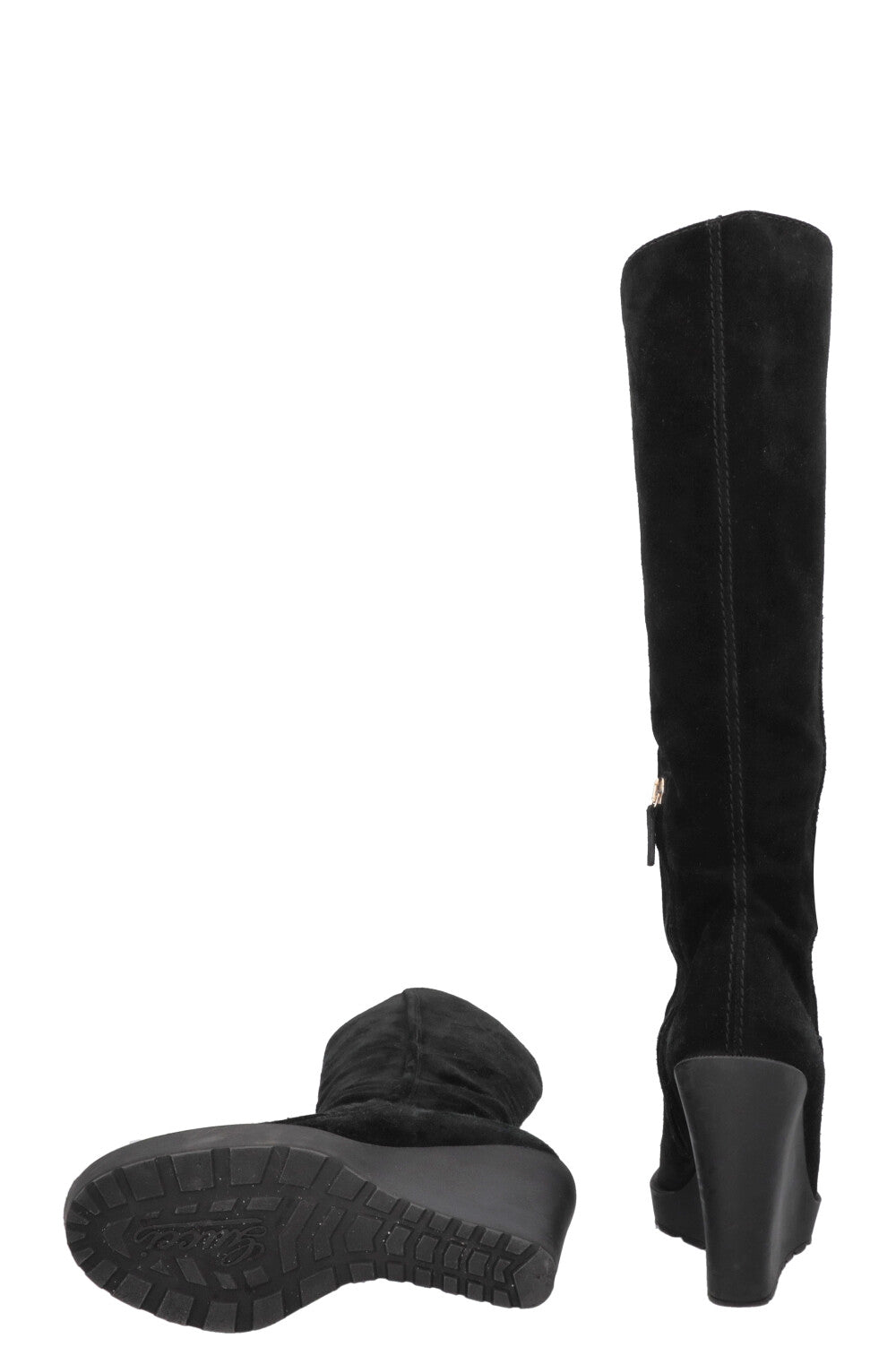 GUCCI Horsebit Suede Knee High Boots Black