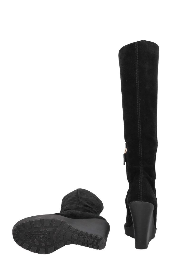 GUCCI Horsebit Suede Knee High Boots Black