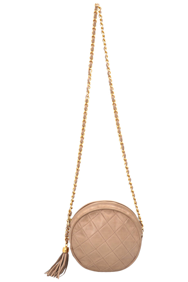 CHANEL Round Tassel Bag Lambskin Beige