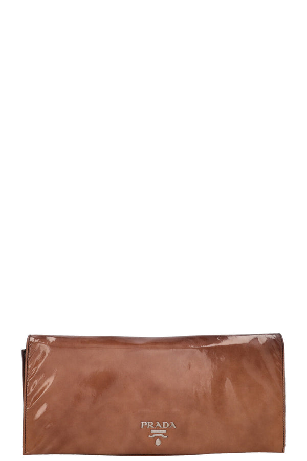 PRADA Clutch Patent Leather Brown