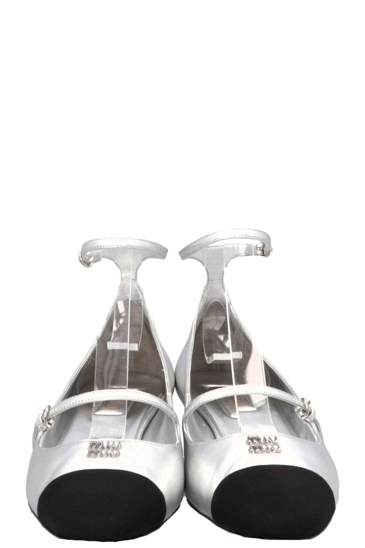 MIUMIU Logo Mary Jane Flats Silver
