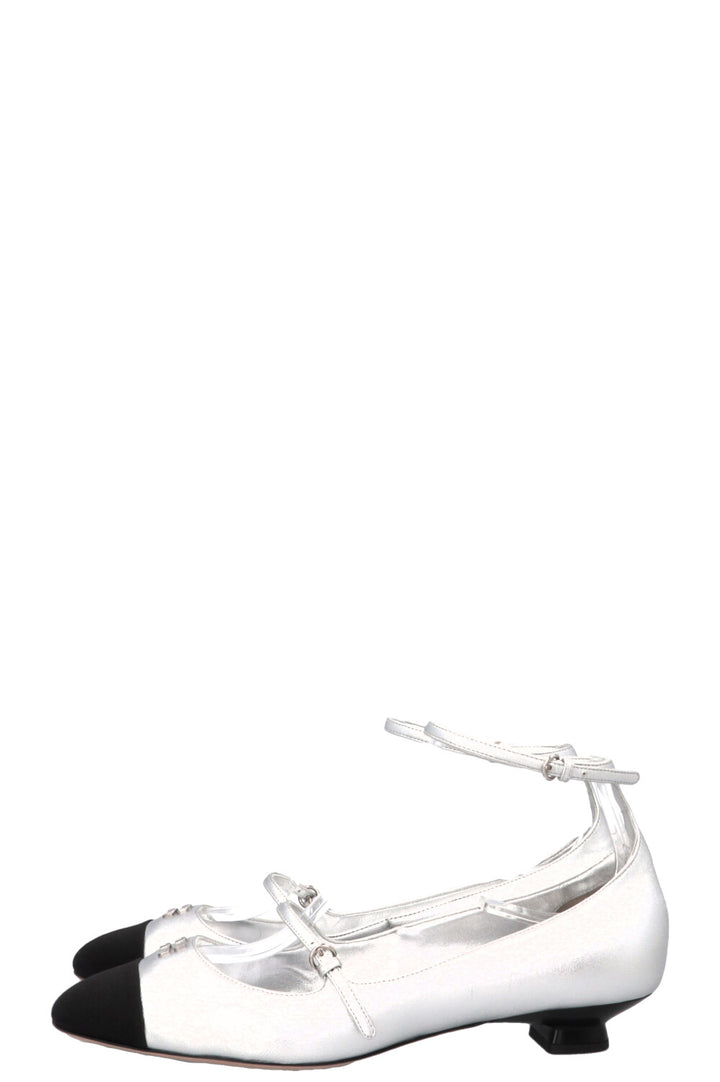 MIUMIU Logo Mary Jane Flats Silver