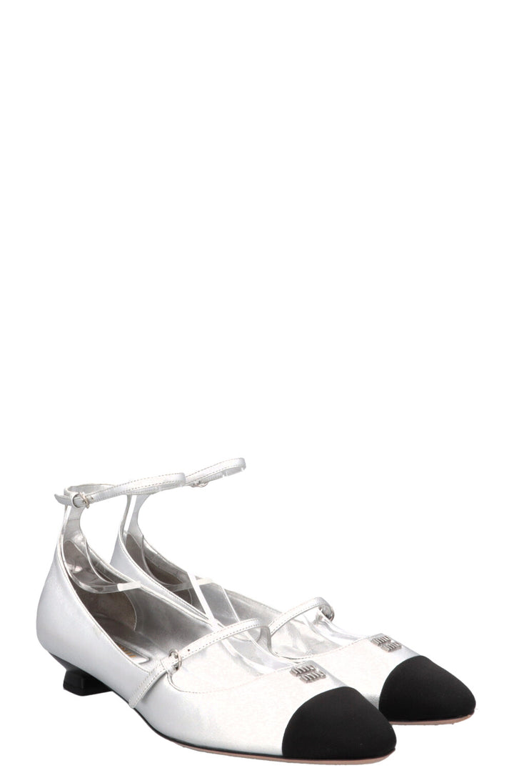 MIUMIU Logo Mary Jane Flats Silver