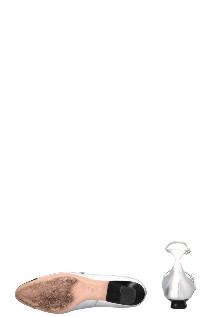 MIUMIU Logo Mary Jane Flats Silver