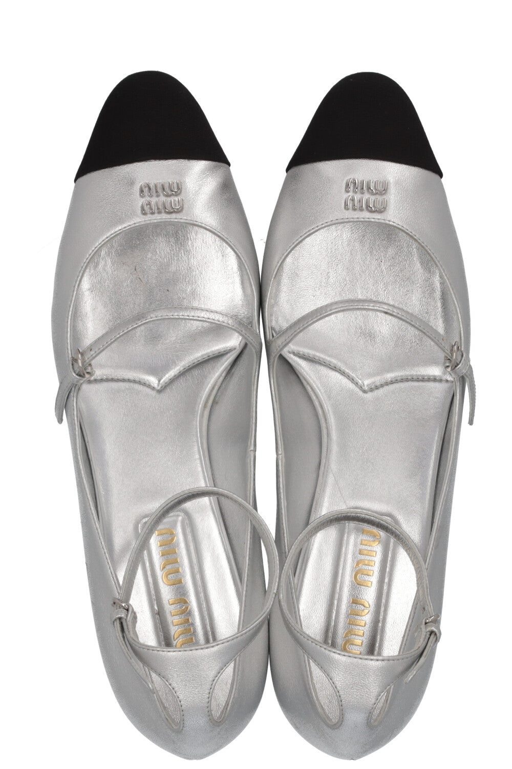 MIUMIU Logo Mary Jane Flats Silver
