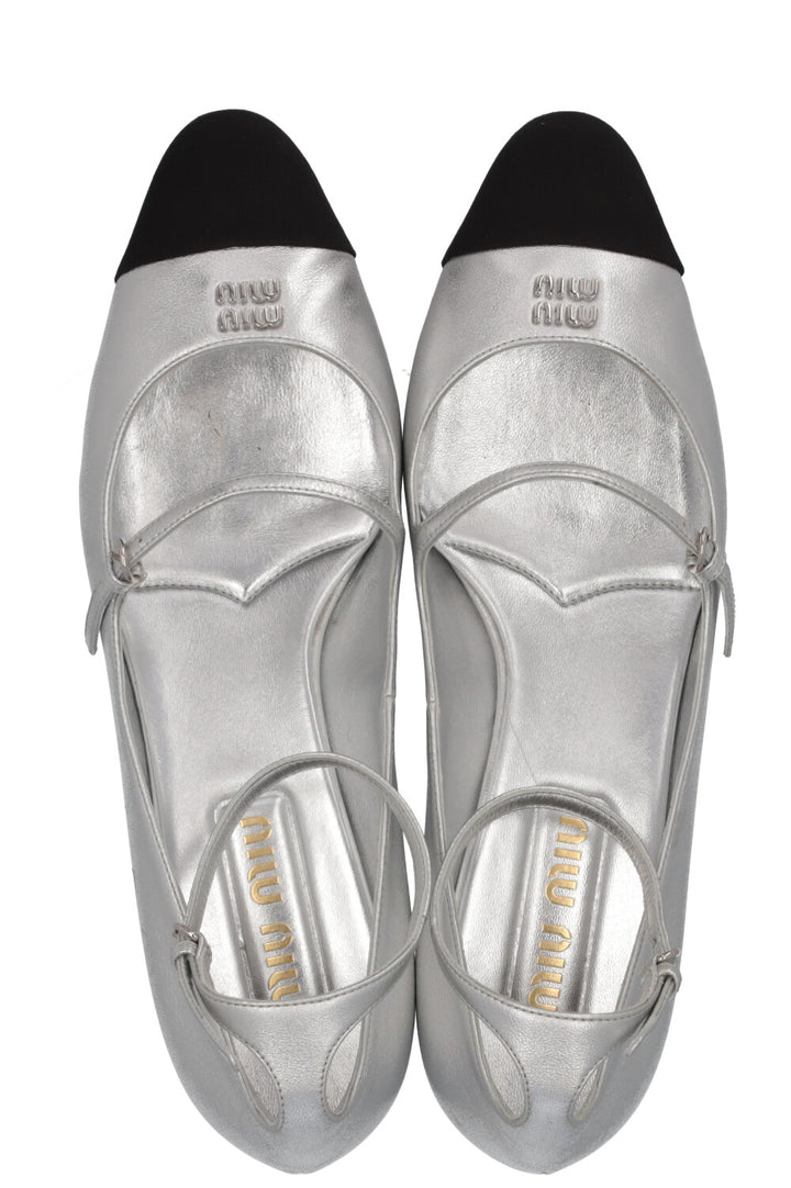 MIUMIU Logo Mary Jane Flats Silver
