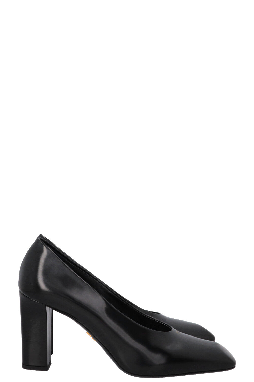 靴 PRADA Square Toe Leather Low Heels PRADA Logo Square Toe Heels Black – REAWAKE