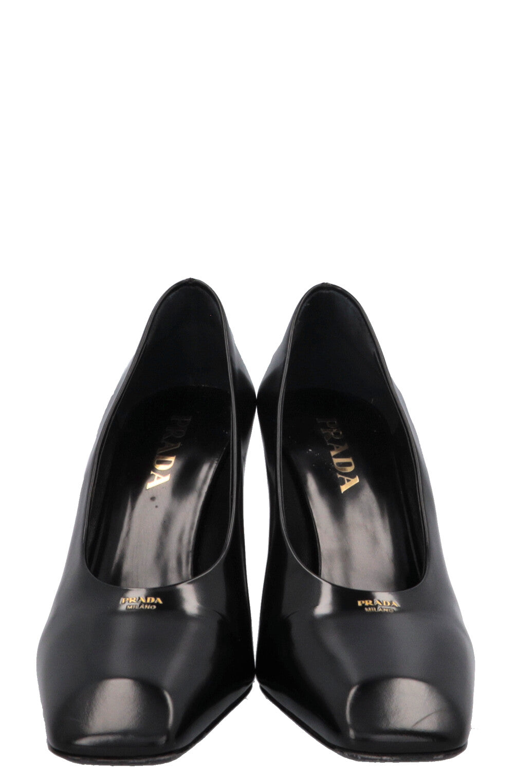 Escarpins noirs à bout carré et logo PRADA