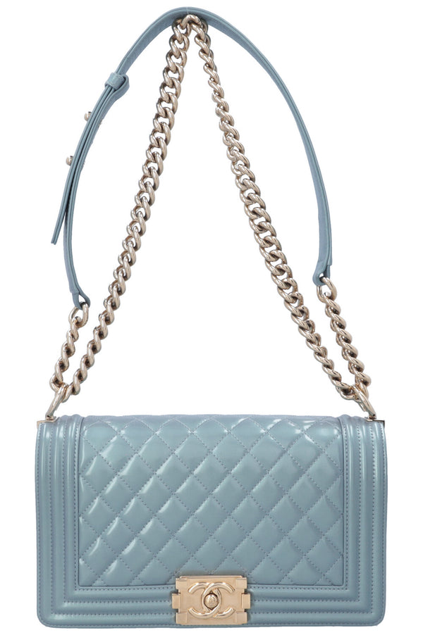 CHANEL Boy Bag Medium Patent Iridescent Blue