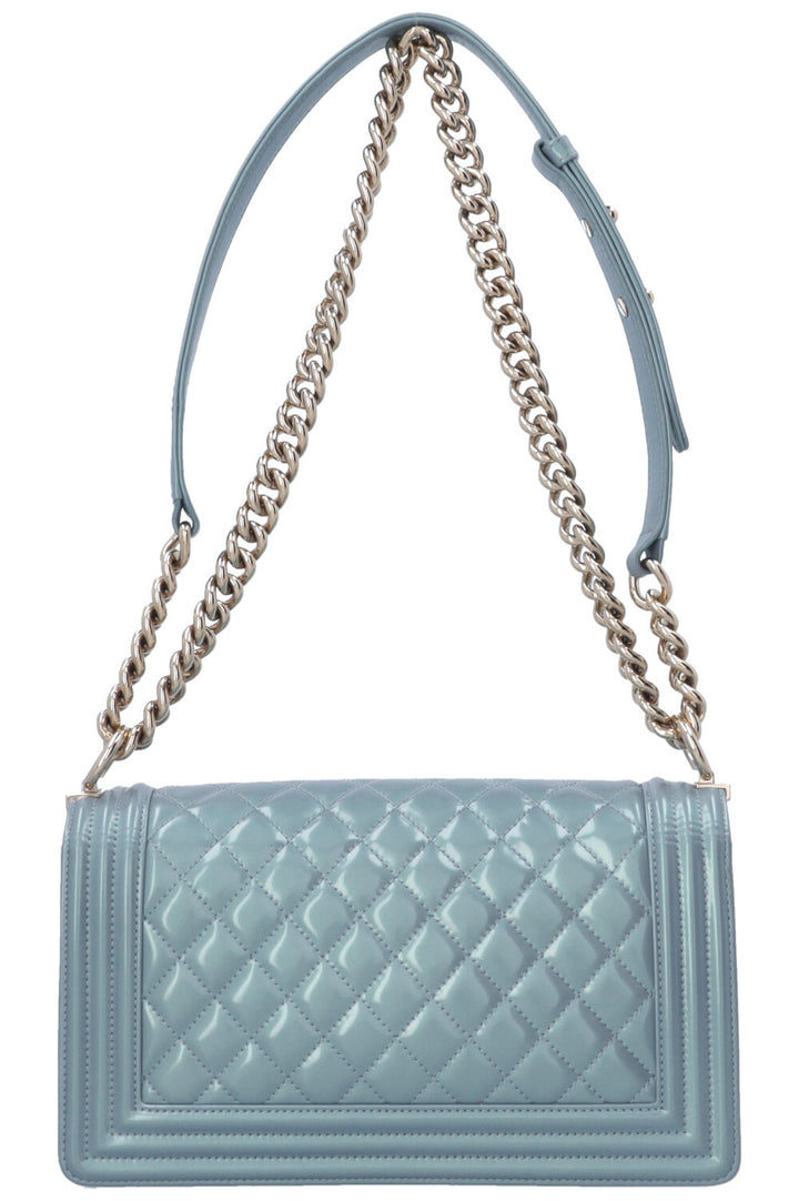 CHANEL Boy Bag Medium Patent Iridescent Blue