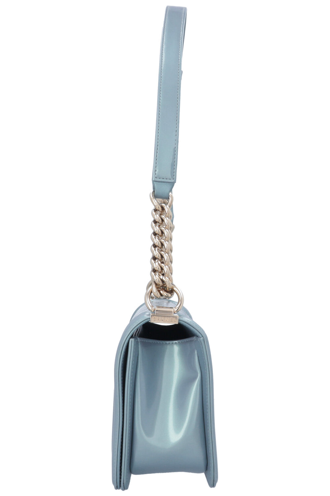 CHANEL Boy Bag Medium Patent Iridescent Blue