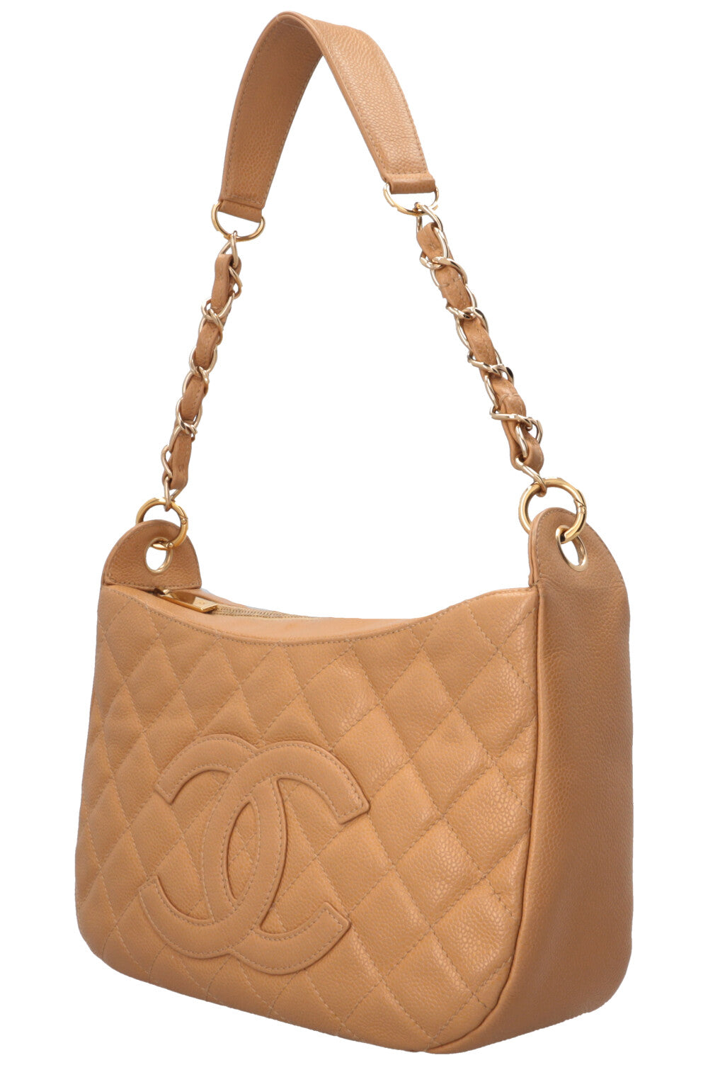 CHANEL CC Quilted Shoulder Bag Caviar Beige