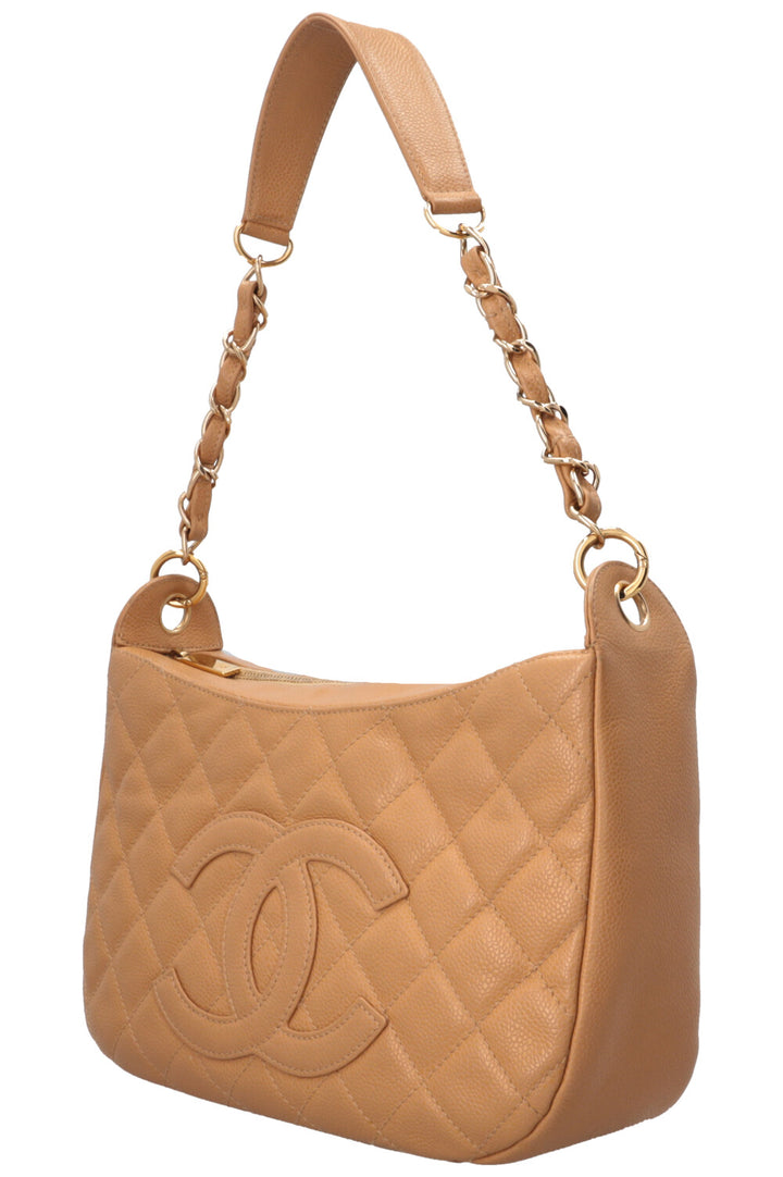 CHANEL CC Quilted Shoulder Bag Caviar Beige