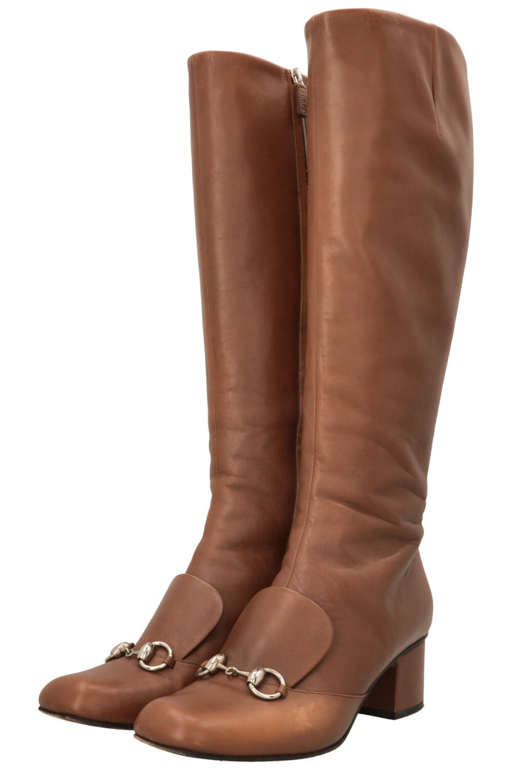 GUCCI Regent Horsebit Knee High Boots Brown