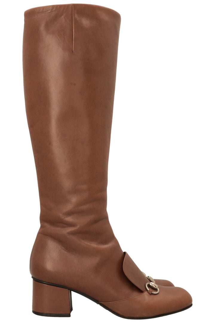 GUCCI Regent Horsebit Knee High Boots Brown