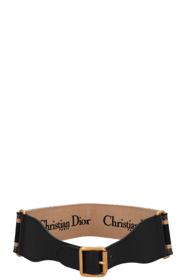 CHRISTIAN DIOR Embroidered Logo Belt Canvas Black