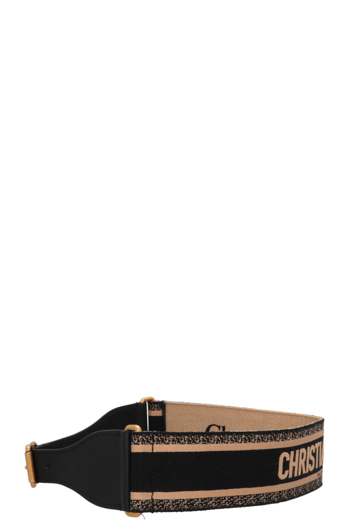 CHRISTIAN DIOR Embroidered Logo Belt Canvas Black