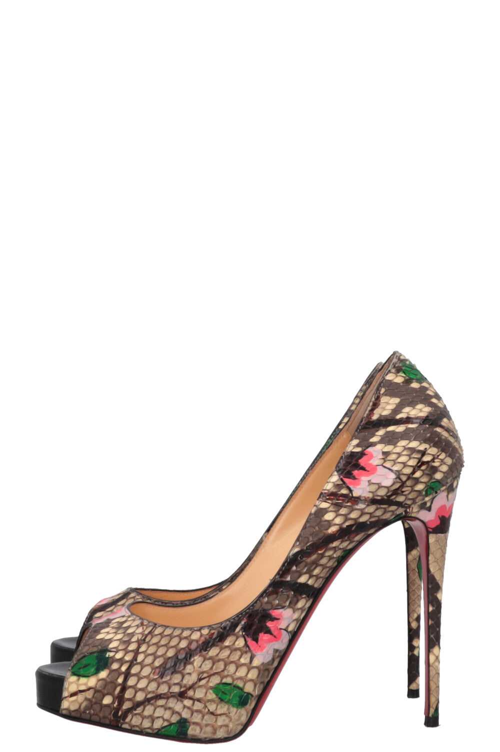 CHRISTIAN LOUBOUTIN Escarpins compensés en python fleuri gris