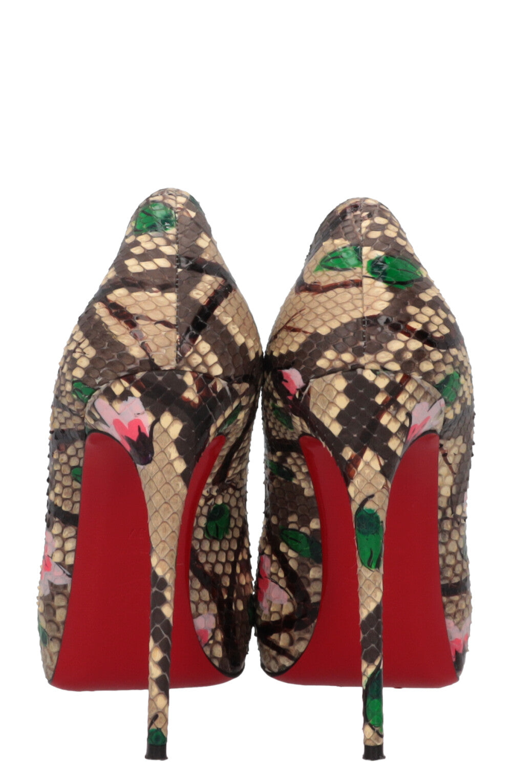 CHRISTIAN LOUBOUTIN Escarpins compensés en python fleuri gris