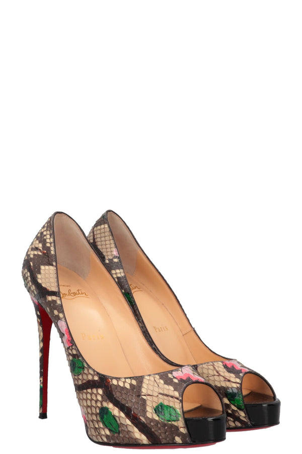CHRISTIAN LOUBOUTIN Plateau Heels Python Floral Grey