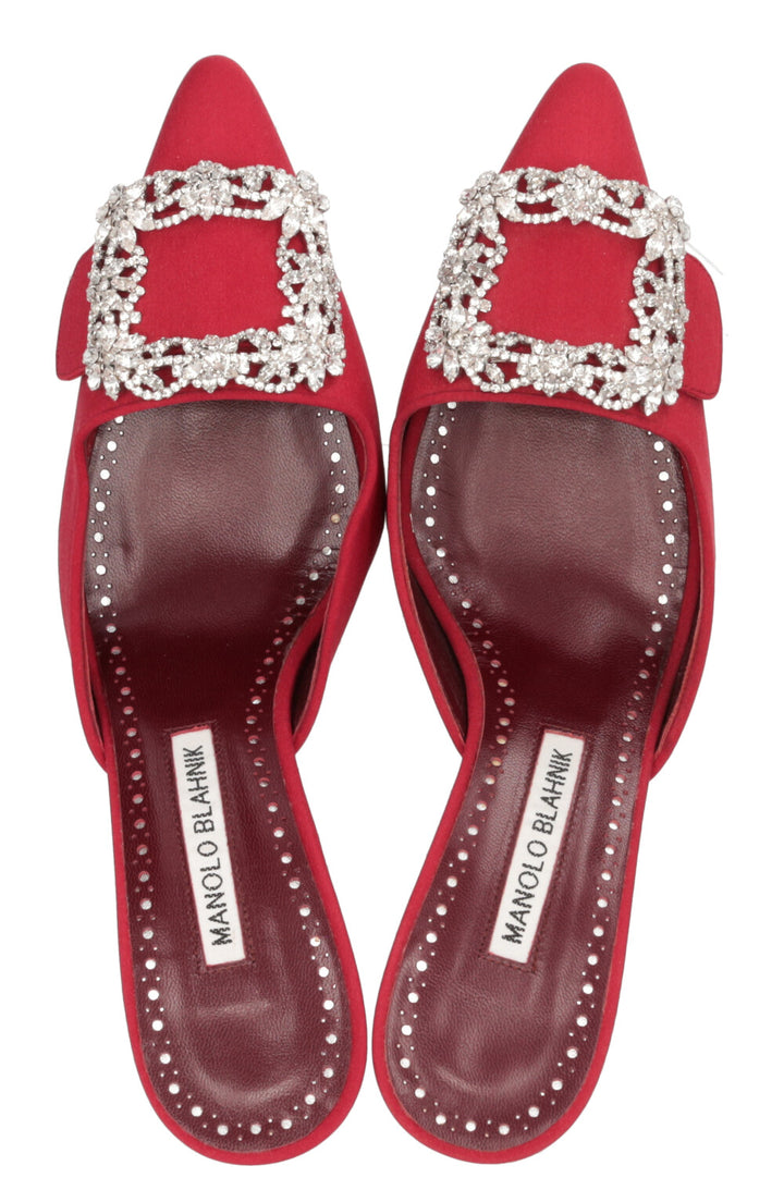 MANOLO BLAHNIK Mayjou Mules Burgundy