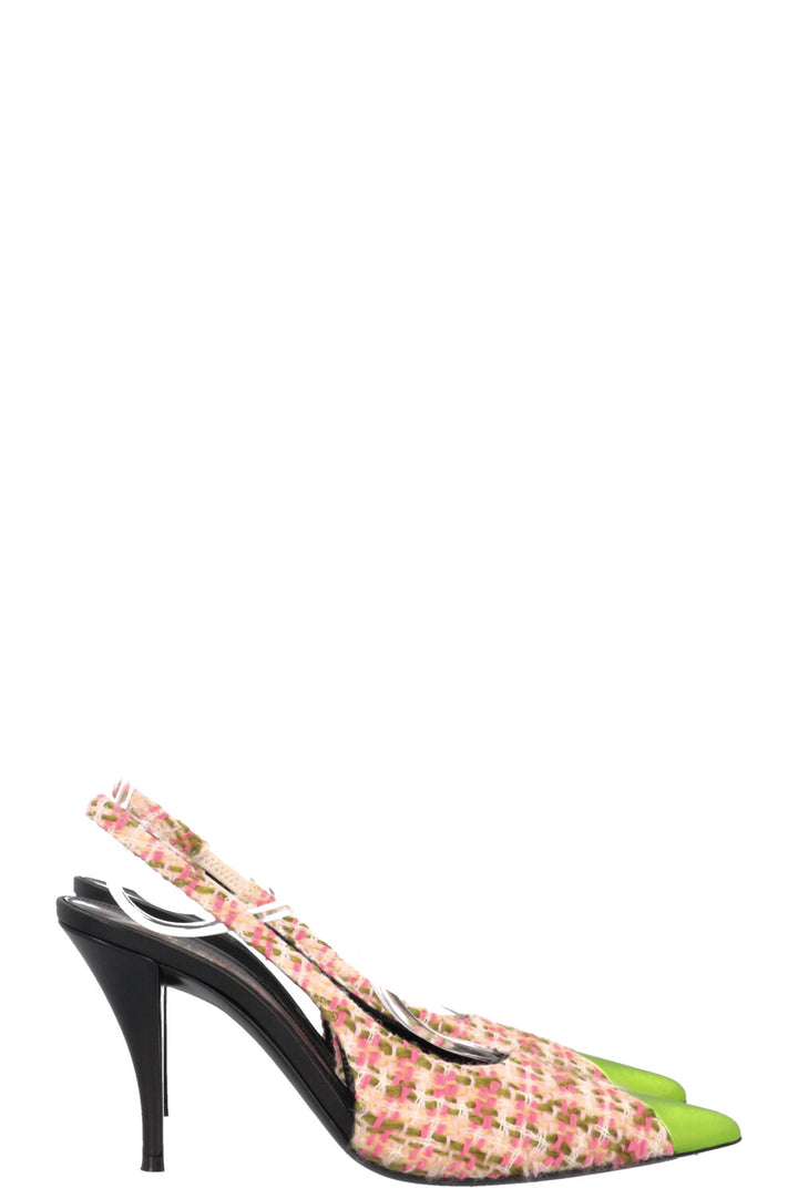 SAINT LAURENT Escarpins Vesper Tweed Vert Rose