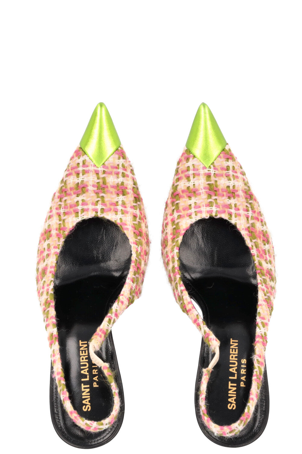 SAINT LAURENT Escarpins Vesper Tweed Vert Rose
