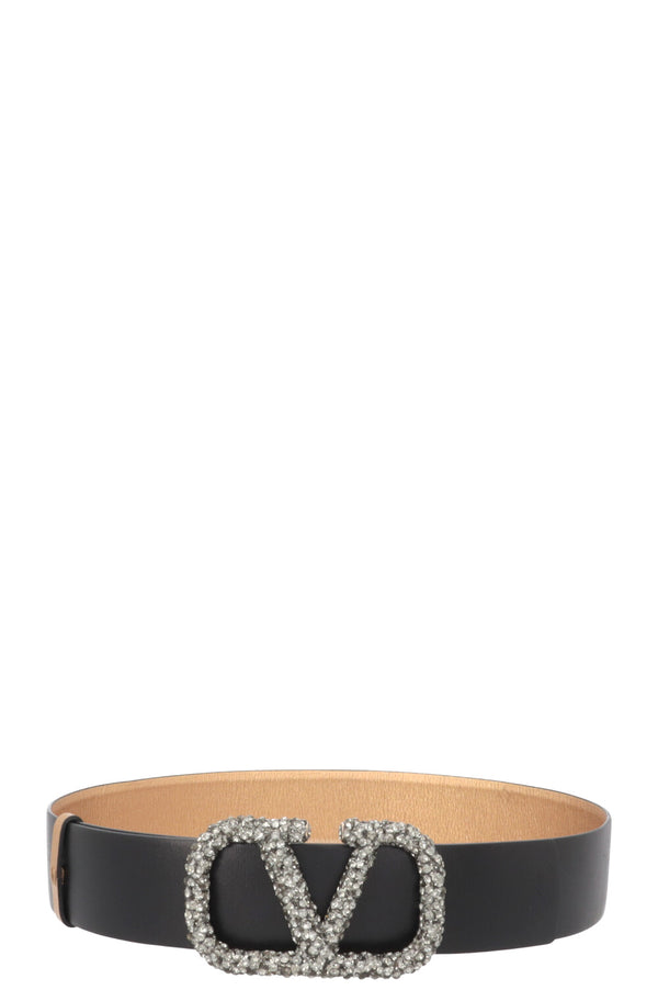 VALENTINO V-Logo Reversible Belt Crystals Black Gold