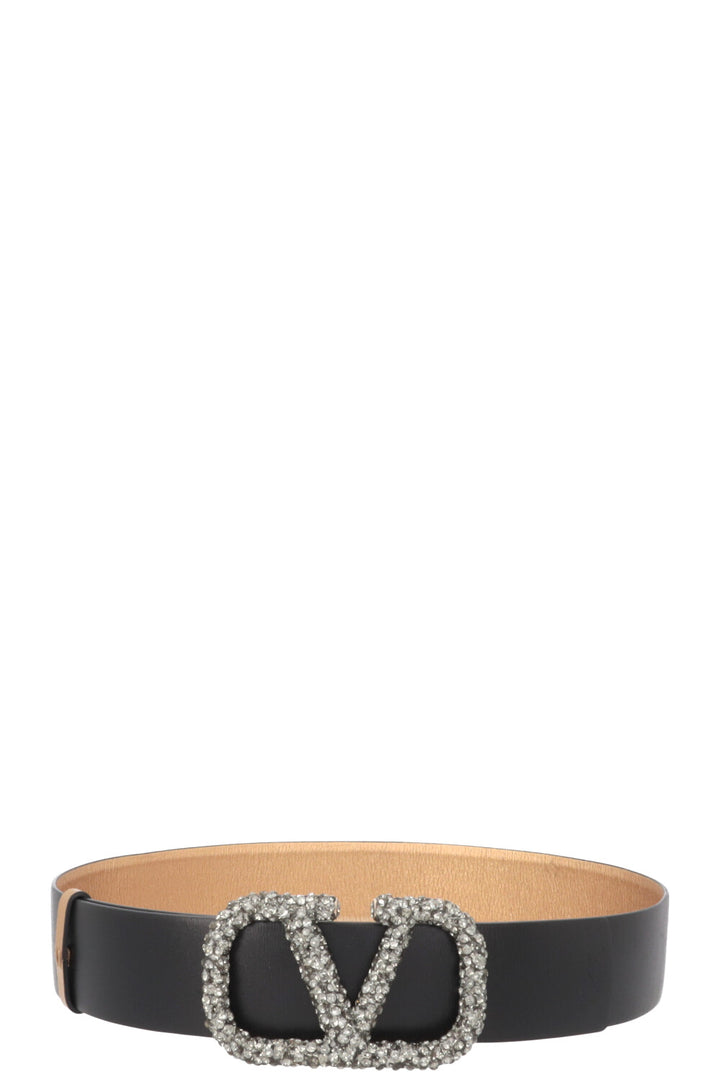 VALENTINO V-Logo Reversible Belt Crystals Black Gold