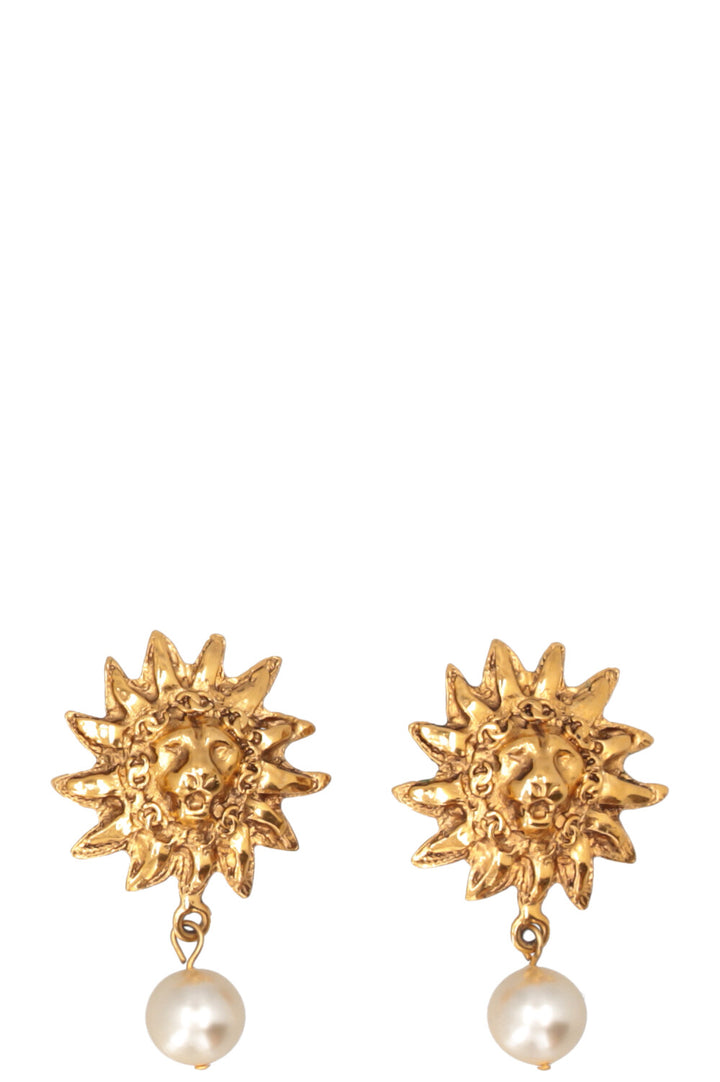 CHANEL Vintage Clip Earrings Lion Head Sun