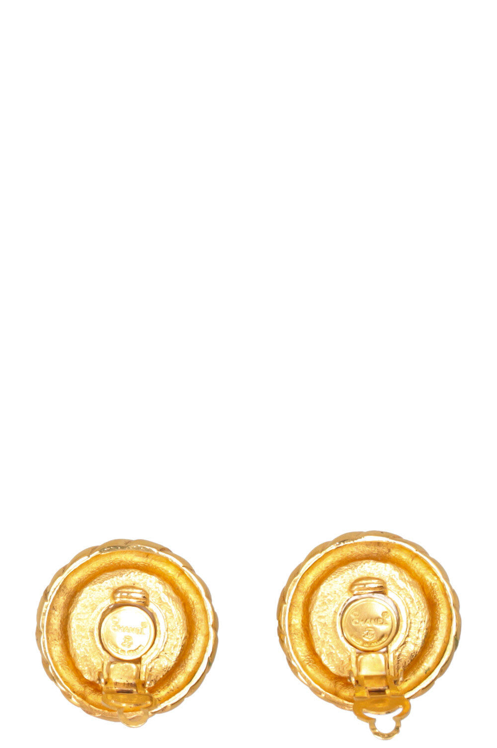 CHANEL Vintage Clip Earrings Large Pearl Gold Crown