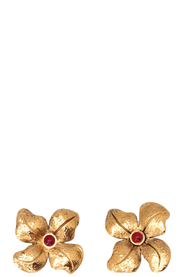 CHANEL Vintage Clip Earings Flower Red