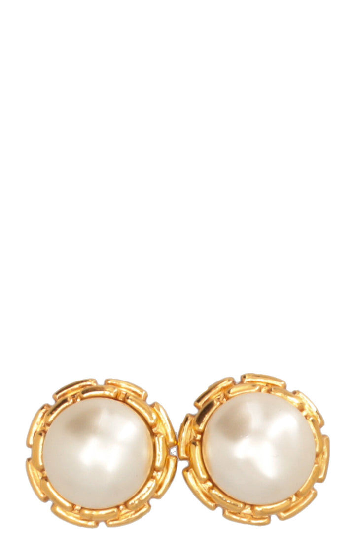 CHANEL Vintage Clip Earrings Pearl Gold Chain